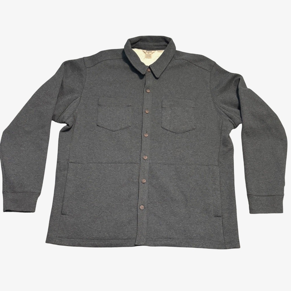 Duluth Trading Co Shirt Jacket Men XL Gray Sherpa Lined Waffle Knit Button Up